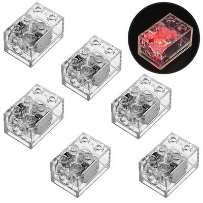 ASTEM Red Light-Up-Bricks Accessories Kits, 2x3 Classic Transparent LED Light Brick Pack, 6PCS Parts Building-Blocks Set Toys