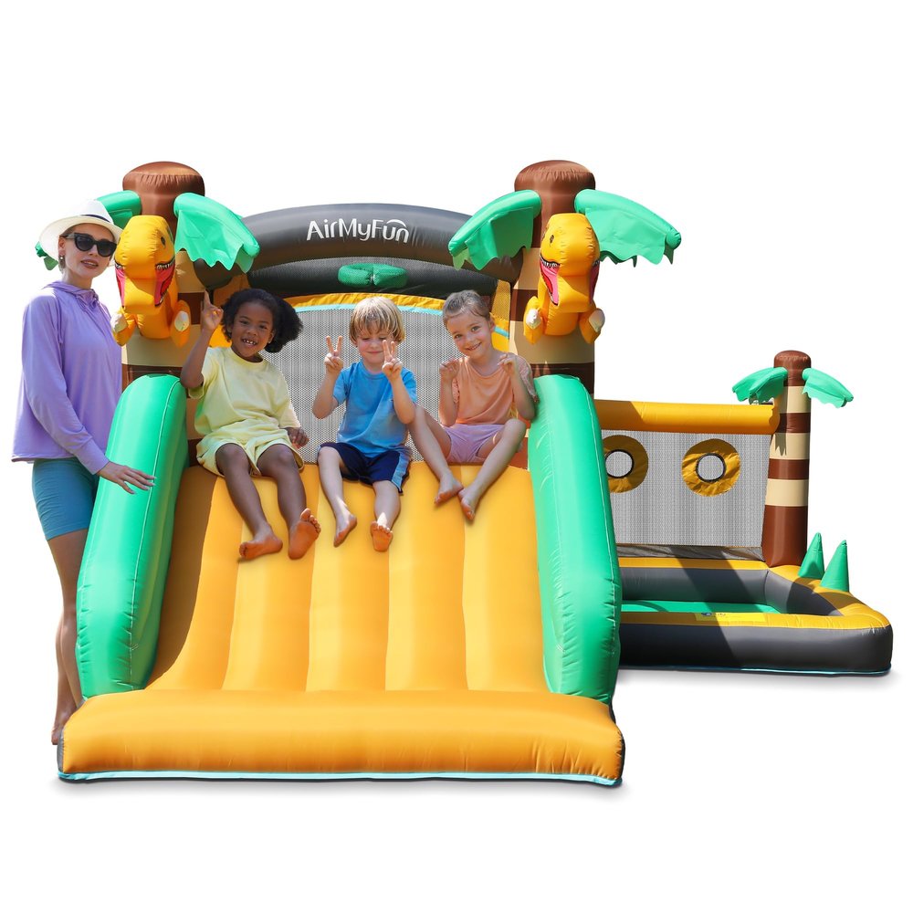 AirMyFun Inflatable Dinosaur Bounce House for Kids 3-8 with Blower  Large Bouncy Castle with Slide, Indoor/Outdoor Toddler Jumping Castle for Backyard & Birthday Fun