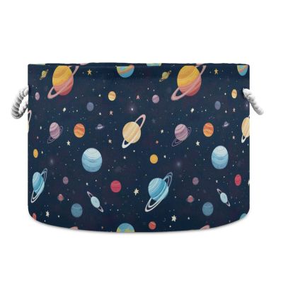 Abstract Space Planet Pattern Toys Storage Bin with Cotton Rope Large Capacity Clothes Storage Baskets Laundry Hamper Holiday Ornament Box Organizer for Bedroom Bathroom Nursery