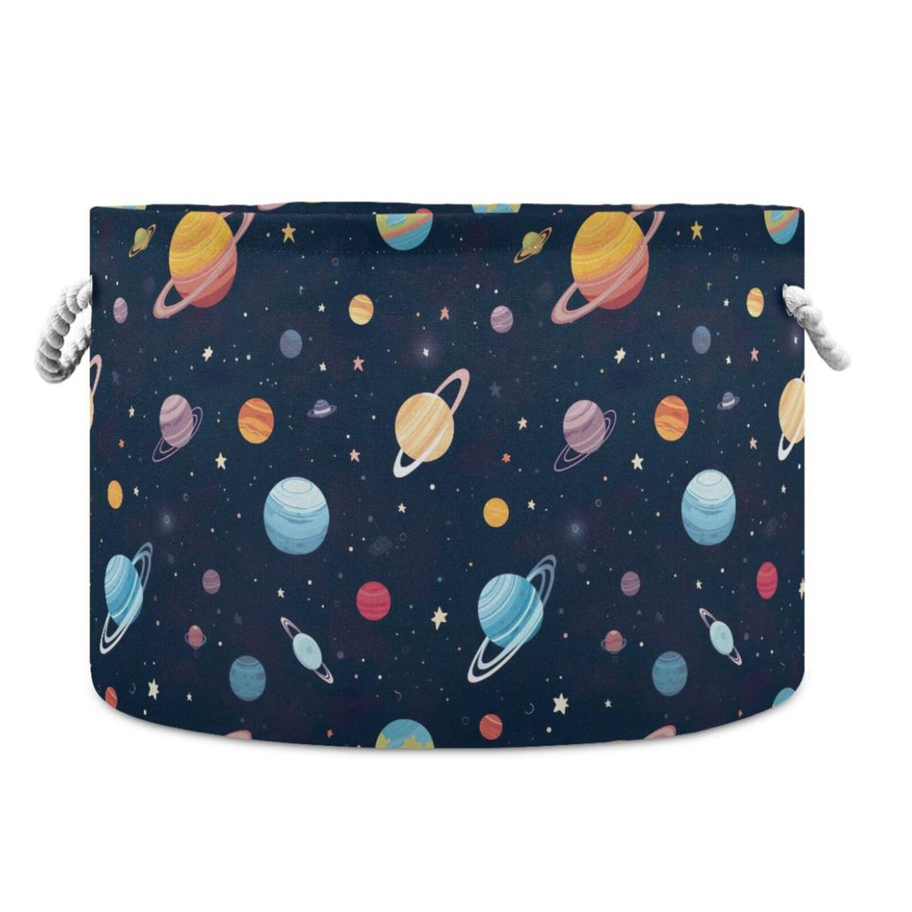 Abstract Space Planet Pattern Toys Storage Bin with Cotton Rope Large Capacity Clothes Storage Baskets Laundry Hamper Holiday Ornament Box Organizer for Bedroom Bathroom Nursery