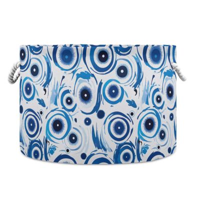 Abstract Blue Eyes Pattern Toys Storage Bin with Cotton Rope Large Capacity Clothes Storage Baskets Laundry Hamper Holiday Ornament Box Organizer for Bedroom Bathroom Nursery