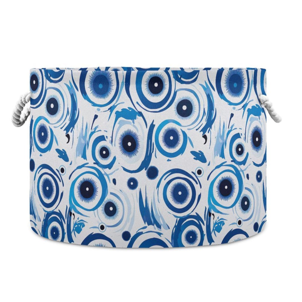 Abstract Blue Eyes Pattern Toys Storage Bin with Cotton Rope Large Capacity Clothes Storage Baskets Laundry Hamper Holiday Ornament Box Organizer for Bedroom Bathroom Nursery