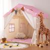 besrey Kids Tent, Kids Play Tent 2 in 1 with Padded Mat and Lights, Large Playhouse with 2 Doors & 4 Windows, Indoor & Outdoor, Christmas Toddler Playhouse, 51" x35" x 51" (Pink) view 1
