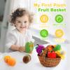 Play Food for Toddler 1-3, Plush Pretend Food Set with Sorting Fruit Basket, Baby Sensory Toys 6-12 Months, Montessori Learning Early Educational Toy for Infants, Gifts for 1 Year Old Boy Girl view 2