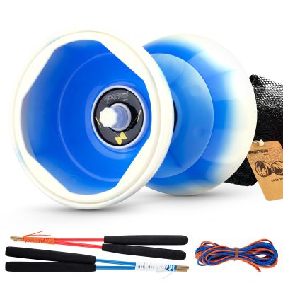 CHEE MONG MD01 Chinese yoyo for Kids and Adults, Professional Triple Bearing Diabolo, 5Size Diabolo Yoyo Toy with 2 Carbon Sticks, 2 Strings, 1 Drawstring Bag (Blue White)