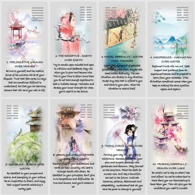 I-Ching Oracle Cards Deck. Chinesse Book of Changes Oracle Cards. I Ching Yin Yang Hexagrams Divination.