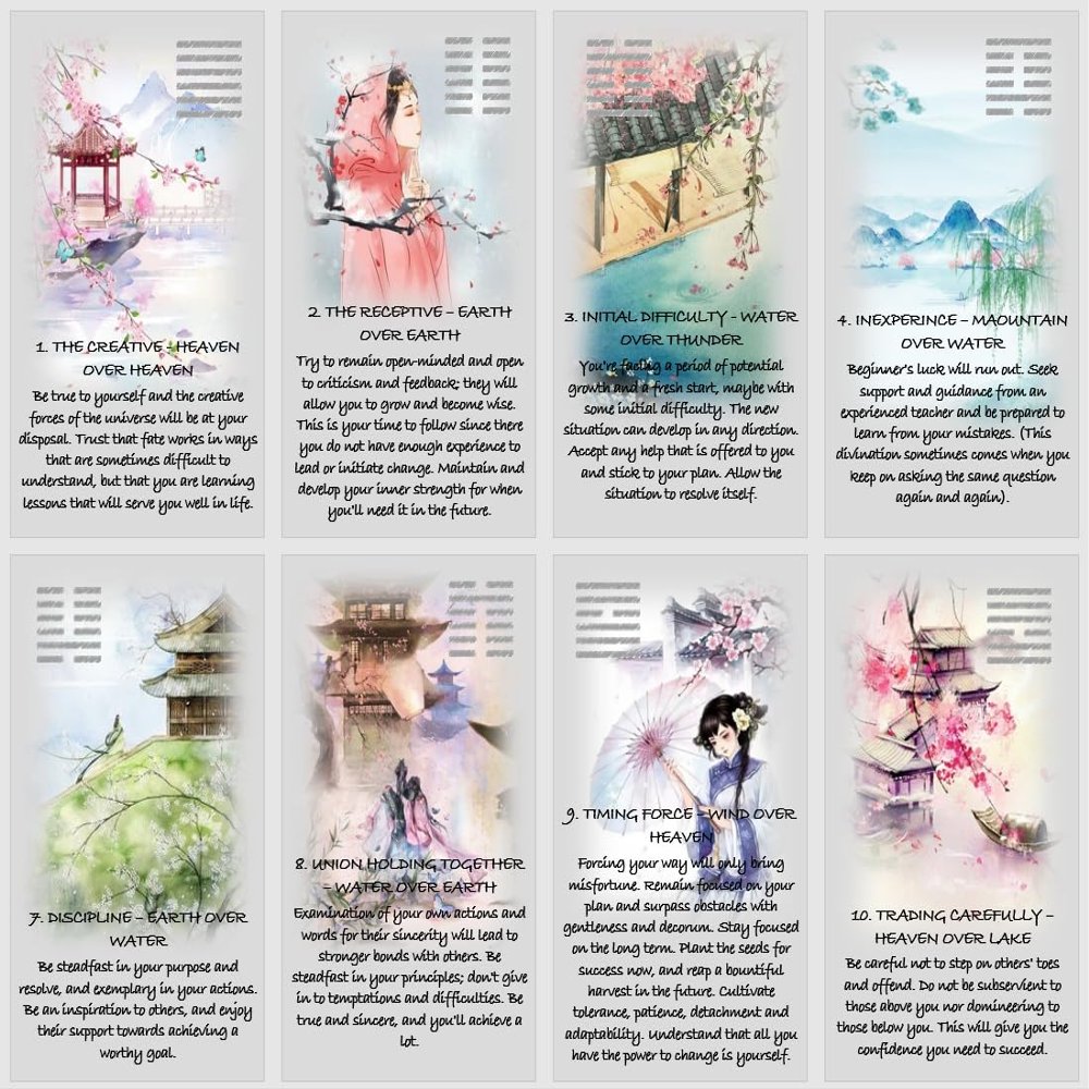 I-Ching Oracle Cards Deck. Chinesse Book of Changes Oracle Cards. I Ching Yin Yang Hexagrams Divination.