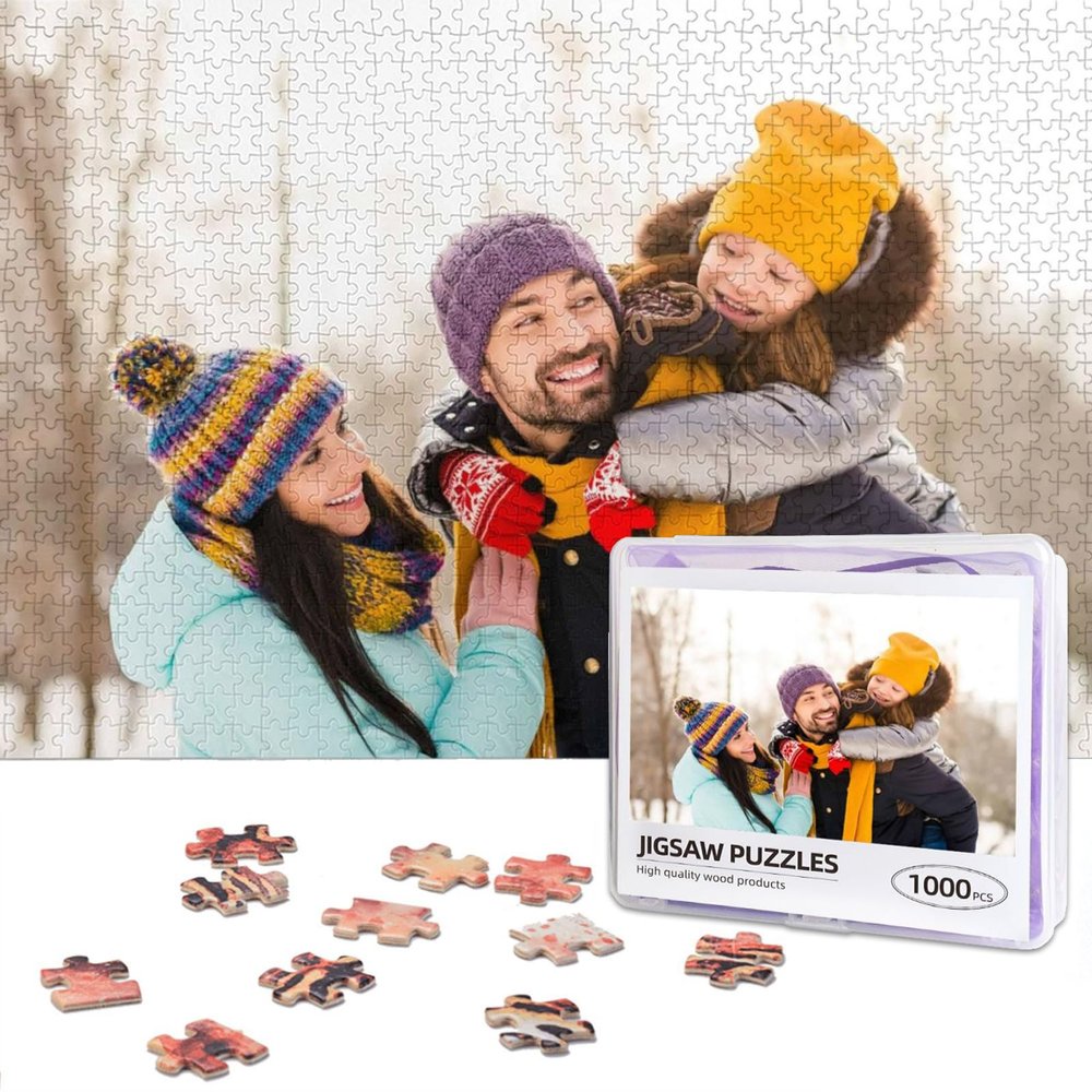 FJGLTEC Custom Puzzles Personalized Your Own Wooden Puzzle 300/500/1000 Pieces w/Plastic Storage Box Customized Photo Jigsaw Puzzle Gifts for Adult, Family, Friend (Horizontal 1000 PCS)