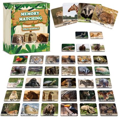 gisgfim 50 Pairs Memory Matching Game Wild Animals Concentration Memory Card Matching Games