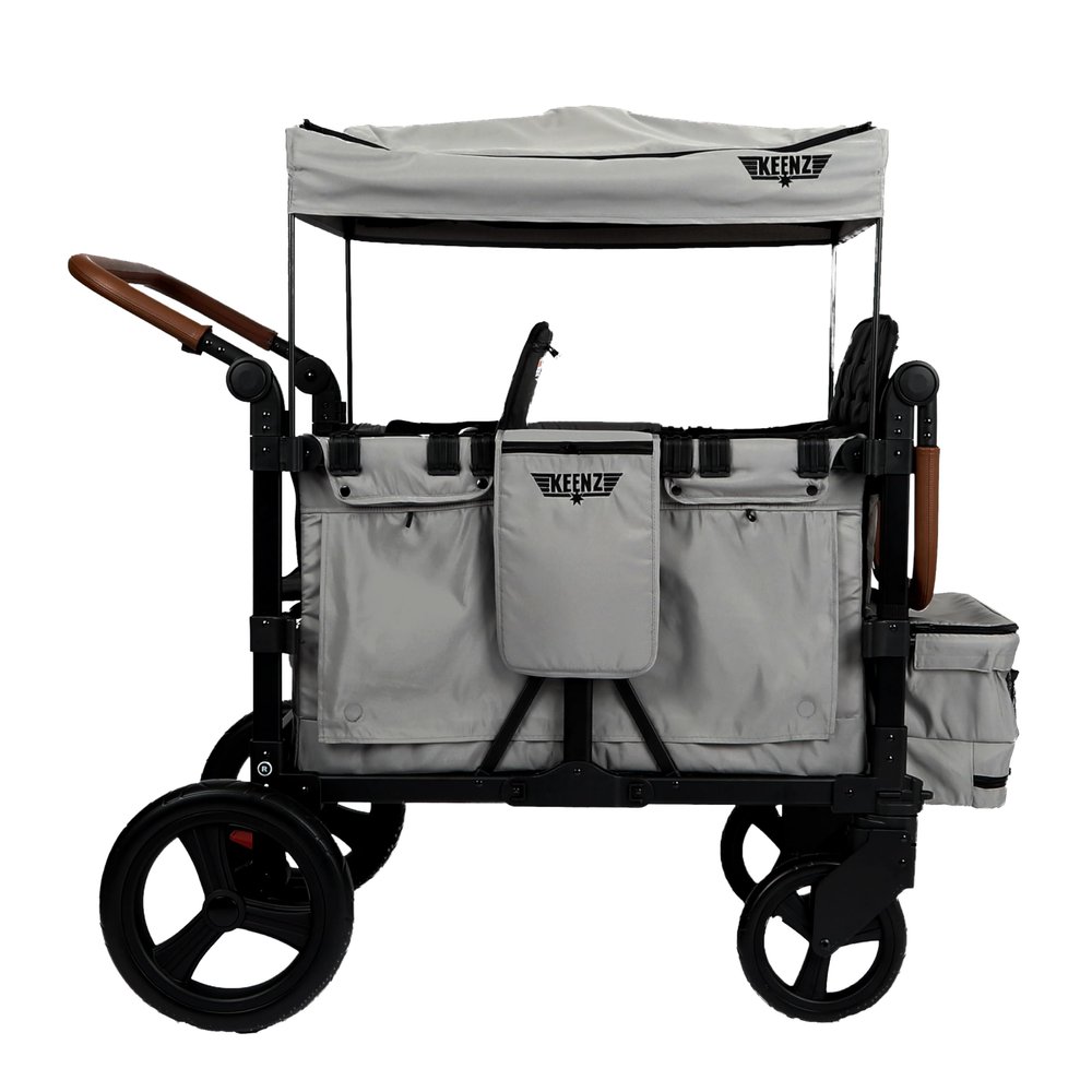 Keenz VYOO Stroller Wagon with Canopy - Foldable Design for Easy Storage, 5 Seating Positions for Kids, Enhanced Child Safety, All-Terrain Mobility, 4-Passangers, Grey