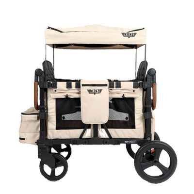 Keenz VYOO Stroller Wagon with Canopy - Foldable Design for Easy Storage, 5 Seating Positions for Kids, Enhanced Child Safety, All-Terrain Mobility, 4-Passangers, Mocha