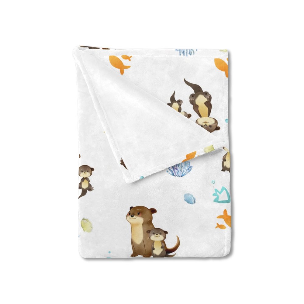 Baby Cute Sea Otter Blanket for Boy Girl Cute Animals Family Soft Swaddle Blanket Cartoon Sea Animals Unisex Receiving Blankets Flannel Baby Nursery Toddler Bed Blanket Crib Cover Playmat 50x60