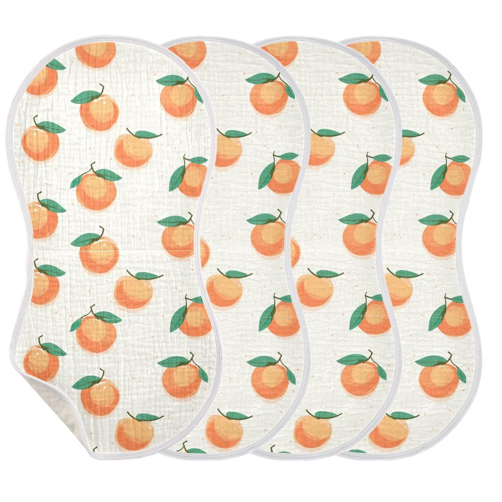 KEIGE 4Pcs Fruit Orange Burp Cloth,Unisex Large Absorbent Soft Cotton Muslin Burping Cloths for Newborn Boys Girls,11x22in,A113100