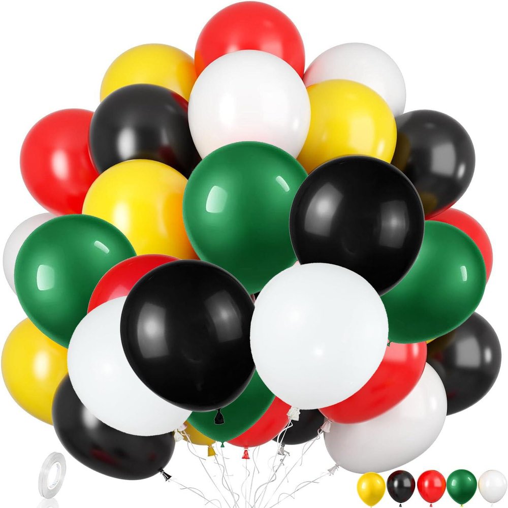 100 Pieces Juneteenth Day Latex Balloons Jamaica Rasta Reggae Balloons Red Green Yellow Black White Round Balloons for Black History Month 420 Party Freedom Day Party Favors (12 Inch)
