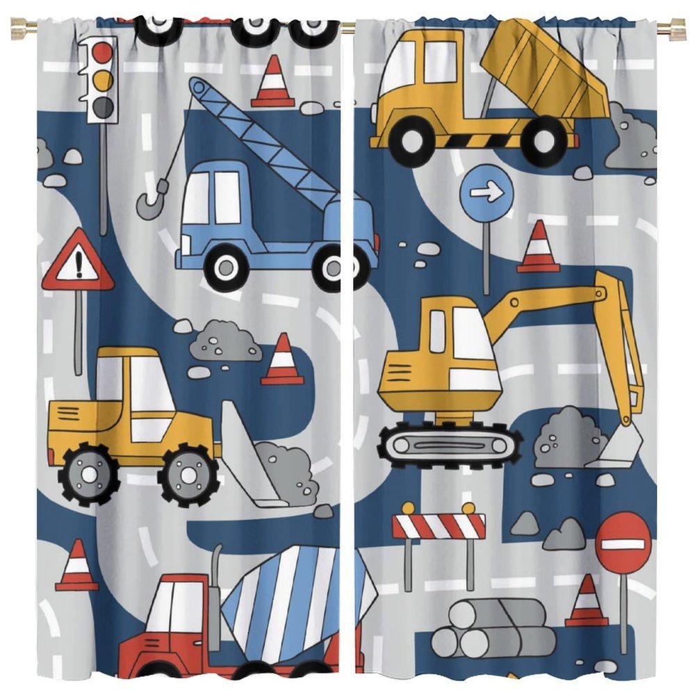 Construction Truck Blackout Window CurtainsHand Drawn Cartoon Construction Trucks and Bulldozers for Baby Boys Bedroom Nursery Children Drapes 2 Panels 63x63in