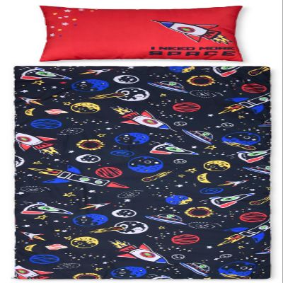 iscream Bold Print Cozy Silky Soft Fleece Lined Sleeping Bag and Pillow Set for Kids - Out of This World