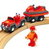 Wooden Train Cars Track Accessories Set Rescue Fire Truck with Light and Sound Small Vehicles Magnetic Train Cars Fit for Wooden Train Track Railway for Boys and Girls (Fireboat) view 1
