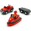 Wooden Train Cars Track Accessories Set Rescue Fire Truck with Light and Sound Small Vehicles Magnetic Train Cars Fit for Wooden Train Track Railway for Boys and Girls (Fireboat) view 3