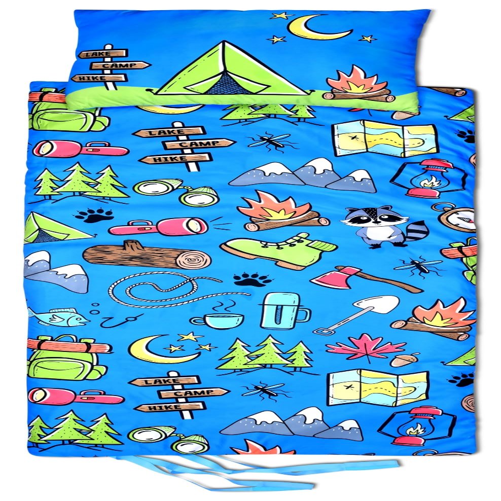 iscream Fun Print Cozy Silky Soft Fleece Lined Sleeping Bag and Pillow Set for Kids - Camp Out