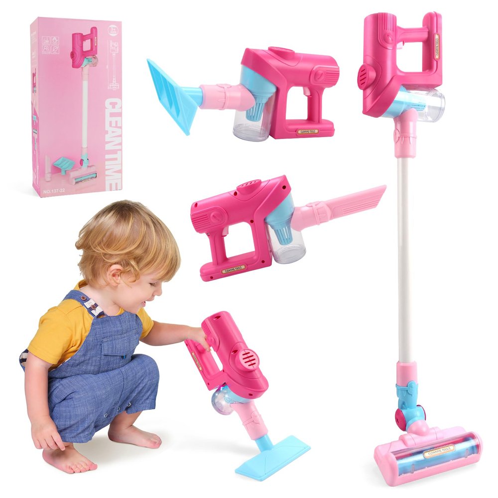 Kids Vacuum Cleaner Toy for Toddlers - Toy Vacuum Set Pretend Role Play Household Toys with Sound Effects for Age 3+ Boys Girls Learning Toys Birthday