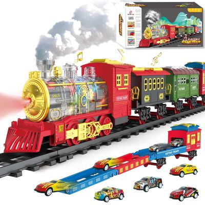 Electric Train Set Christmas Train Toys for Boys with Smokes, Lights and Sound (ON/Off) Rechargeable Train Set Under Christmas Tree, Toddler Model Trains for 3 4 5 6 7 8+ Years Old Kids Gifts