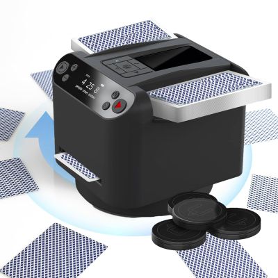 DSPDVWOW Automatic Card Dealer and Mixer, Card Shuffler, 360 Rotating Card Dealer, Rotating Card Output Machine with 4 Wireless Card Dealer Buttons,Black