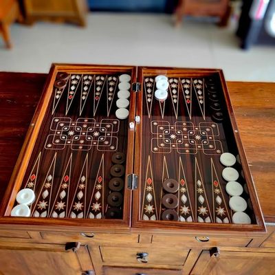 19" inch Backgammon Set for Adults X Large Wooden Game Board Handmade Game Sets and Checkers - Gift idea for Dad, Husband, Birthdays, Anniversary
