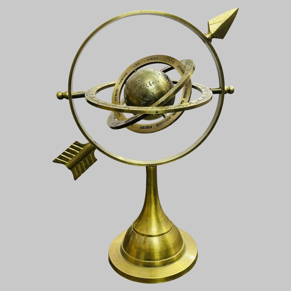 Arrow Armillary Desk Rotating Celestial Globe with Stand, 10" Inch, Brass Finish for office and home