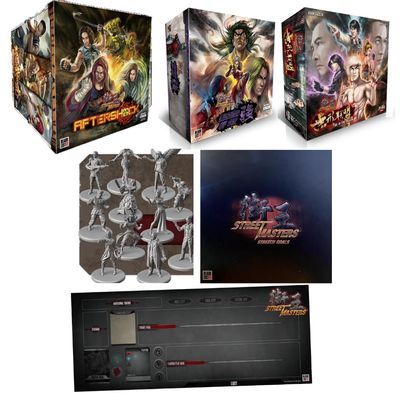 Blacklist Games Street Masters Bundle: Aftershock Deluxe,Tide of the Dragon,Legend of Oni,Stretch Goals,Fighter Mat,Boss Minis 2 (6 Items 107 minis)