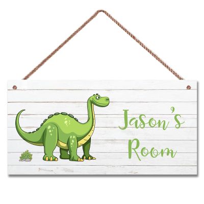 Personalized Dinosaur Sign, Cute Cartoon Art For Kids Room Custom Name Door Wall Decor, Floral Nursery Art Plate For Boys Room Girls Bedroom Little Man Cave
