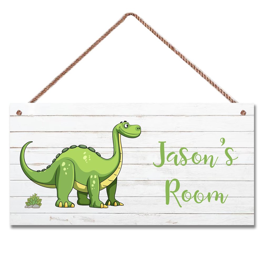 Personalized Dinosaur Sign, Cute Cartoon Art For Kids Room Custom Name Door Wall Decor, Floral Nursery Art Plate For Boys Room Girls Bedroom Little Man Cave