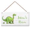 Personalized Dinosaur Sign, Cute Cartoon Art For Kids Room Custom Name Door Wall Decor, Floral Nursery Art Plate For Boys Room Girls Bedroom Little Man Cave view 1
