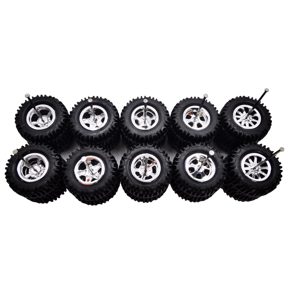 5 Set 1/64 Off Road Wheels and Tires Set, 1 64 Scale Wheels Large Trucks Off-Road Modified Tire with 5 Styles Rims(Tire Diameter 0.68in/17.2mm) (Silver Plated)
