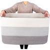 MINTWOOD Design 22in Extra Large Blanket Basket Holder Living Room, Rectangle Rope Woven Storage Basket with Handles for Laundry, Pool Towels, and Shoes, Dog Toy Organizer Bin Box, 3-Tone Light Gray view 1