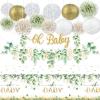 Chunnin Sage Green Gold Baby Shower Decorations Sage Green Oh Baby Banner Paper Lanterns Tissue Pom Poms Eucalyptus Leaf Tablecloth for Boy Girl Gender Reveal Boho Greenery Party Supplies view 1