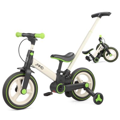 JMMD 6 in 1 Toddler Bike with Push Handle for Kids 18-60 Months, 12" Foldable Balance Bike with Training Wheels, Pedals, Brakes, Kickstand, Push Tricycle Toddler Gift & Toys for Boy & Girl