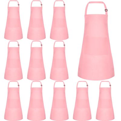 BOUBONI 12 Pack Kids Apron Bulk with 2 Pockets Adjustable Chef Art Apron Kids Painting Aprons for Cooking Baking Painting Crafting Grilling ActivityPink