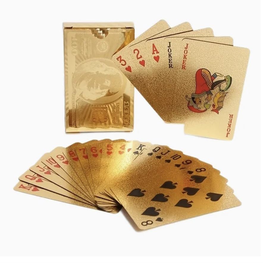 2 Decks - Gold Diamond Playing Cards - Durable and Waterproof, Perfect for Magic, Poker, Parties and Special Occasions. Ideal for Memorable Gifts ($100 Bill Theme)