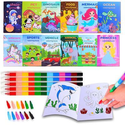 24 Pcs Coloring Book for Kids Bulk with 24 Crayons, Small Activity Books Mini Coloring Books Bulk for Ages 3-4-8-12 Small Activity Books for Birthday Party Favors Presents Goodie Bags Stuffers
