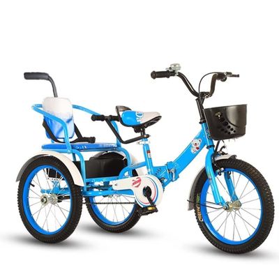 Folding Toddler Pedal Tricycle for Aged 3-10 Years Old,Children Large Tricycle with Rear Push Rod and armrest,Tandem Rickshaw trikes with Large Rear seat,3 Wheeled Cruiser Bike