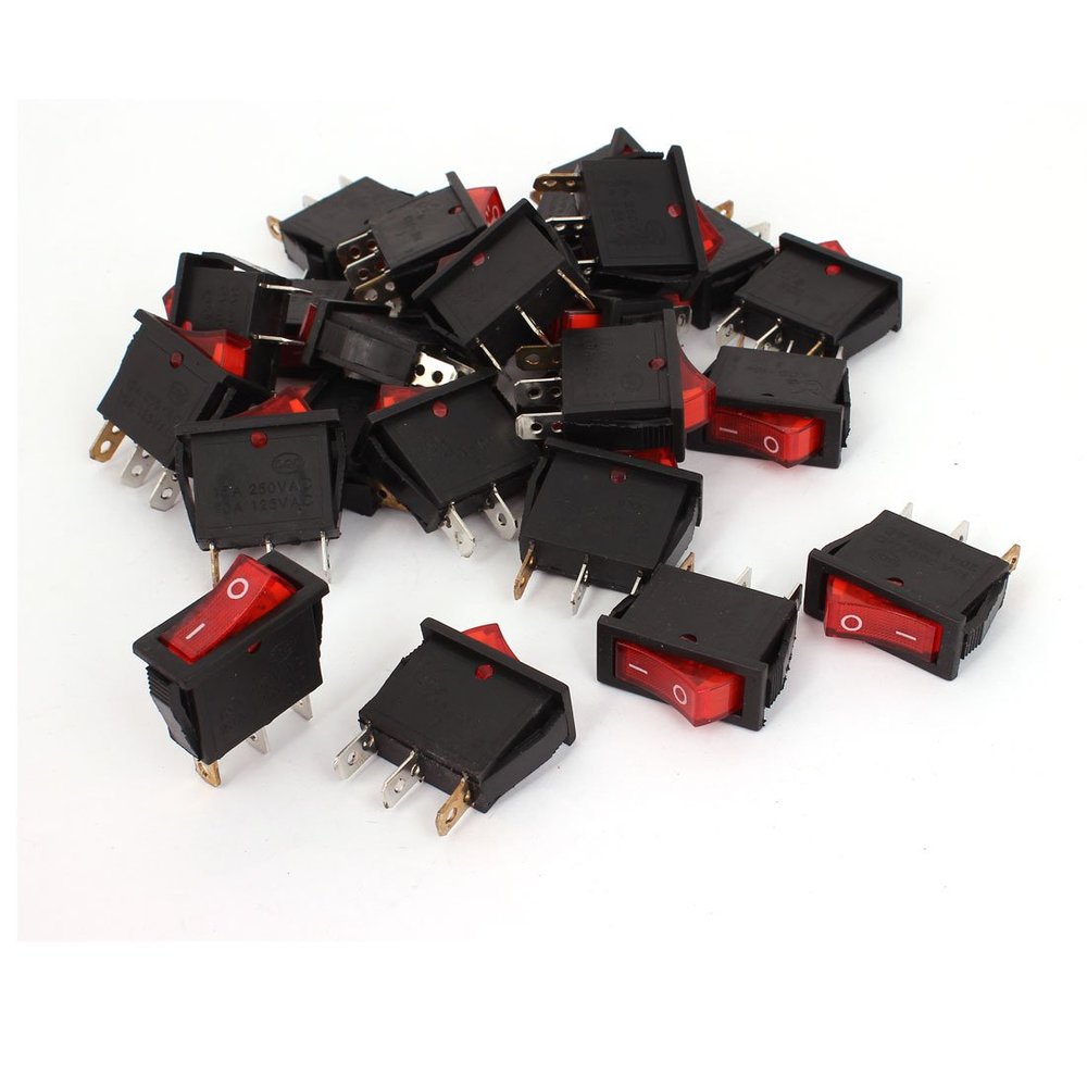 POWTAXBJGD 24pcs Kcd-104 Spst On-Off Red LED Rocker Switch AC 250V/15A 125V/20A