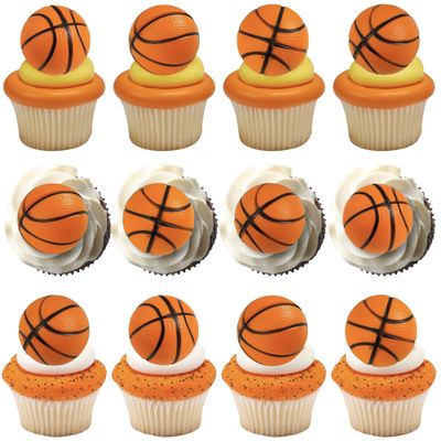 12 Pack Basketball Cupcake Toppers - Basketball Player & Apparel Cupcake Picks for Kids' First Birthday & Baby Shower Sports Theme Cake Decorations