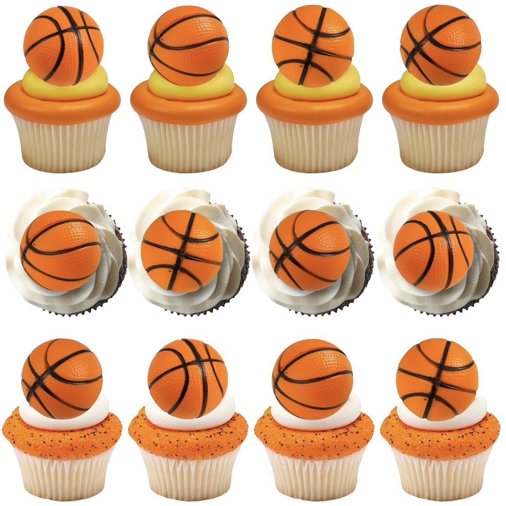 12 Pack Basketball Cupcake Toppers - Basketball Player & Apparel Cupcake Picks for Kids' First Birthday & Baby Shower Sports Theme Cake Decorations