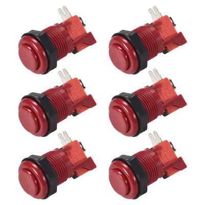 POWTAXBJGD 27mm Mounting Hole Momentary Gaming Push Button Switch with Micro Switch for Arcade Video Games Red 6 Pcs