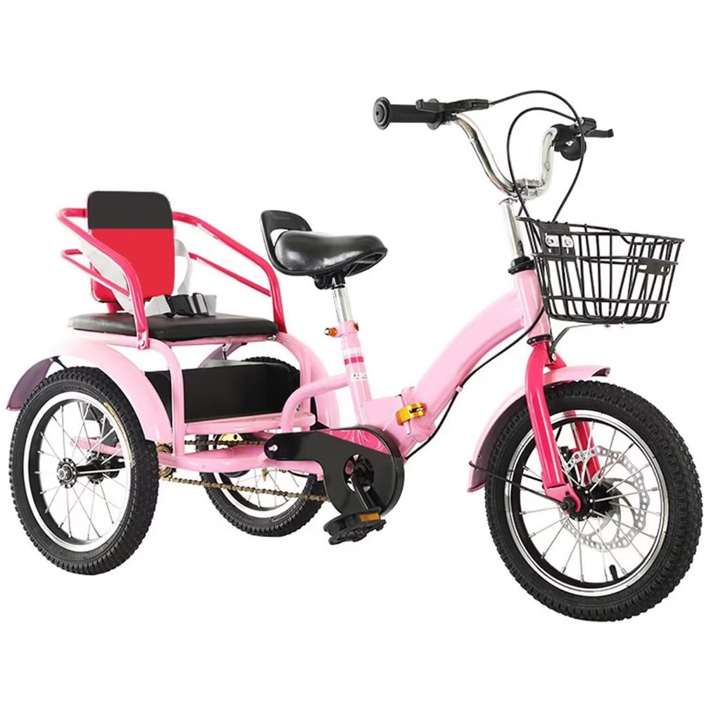 Dual Seats Children's tricycles,Toddler Tricycle for 3-9 Years Old,Mobility Pedal Bike with disc Brake,Outdoor Cruiser Bike Trike for Traveling and Shopping,Folding Tandem Tricycle