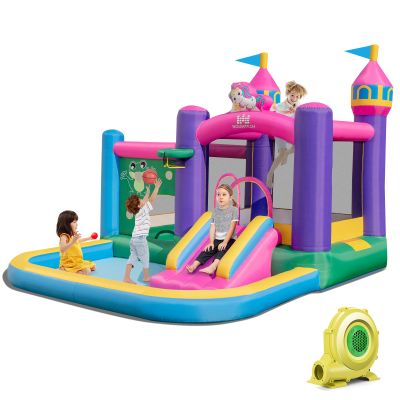 BOUNTECH Inflatable Bounce House, 6-in-1 Blow up Bounce House for Kids 3-6 Indoor Outdoor Party Family Fun w/Basketball Rim, 735w Blower, Bouncy House with Large Ball Pit for Birthday Party Gifts