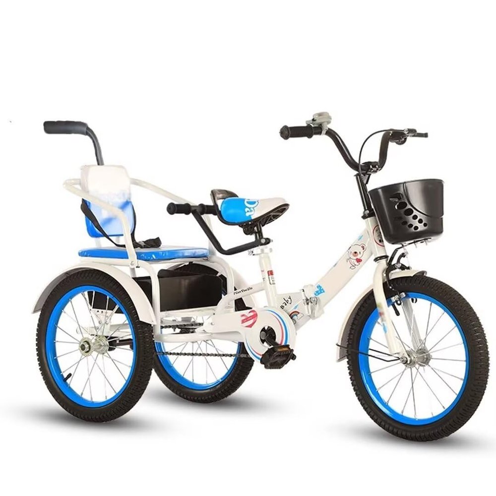 Folding Toddler Pedal Tricycle for Aged 3-10 Years Old,Children Large Tricycle with Rear Push Rod and armrest,Tandem Rickshaw trikes with Large Rear seat,3 Wheeled Cruiser Bike