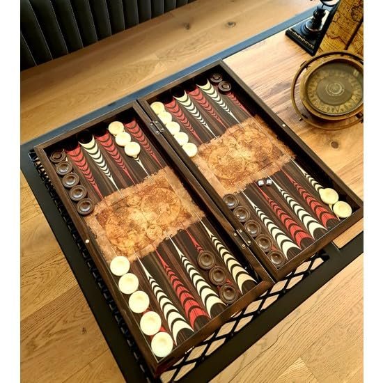 19-inch X Large Antique Backgammon Sets for Adults World Map Wooden Game Board Handmade Game Sets Gift idea for Dad, Anniversary, Birthdays