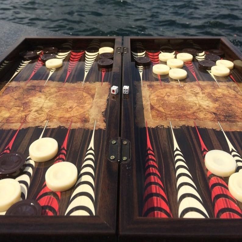 19"-inch Backgammon Board Set for Adults World Map Large Wooden Game Board Handmade Game Sets and Pieces - Gift idea for Dad, Husband, Anniversaries
