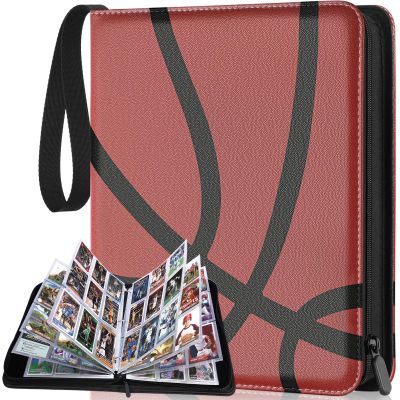 Trading Card Binder Album, PU Leather Baseball Card Binder with 900 Side Loading Pockets, Double Sided Pocket Zipper Card Binder for MTC, TCG, Game Cards, Sports Cards (Basketball)